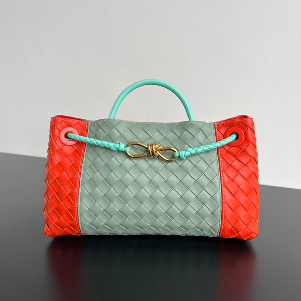 EAST WEST ANDIAMO BAG 29 IN ORANGE AND LIGHT GREEN CALFSKIN