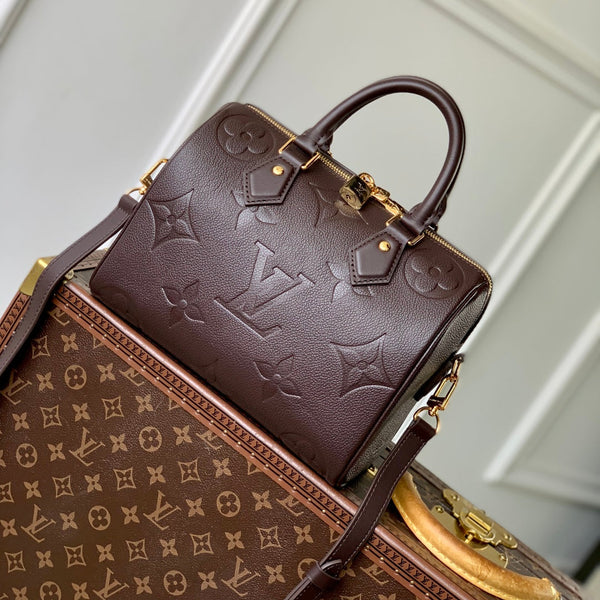 SPEEDY BANDOULIERE 25 IN DARK BROWN MONOGRAM EMPREINTE CALFSKIN EMBOSSED LOGO