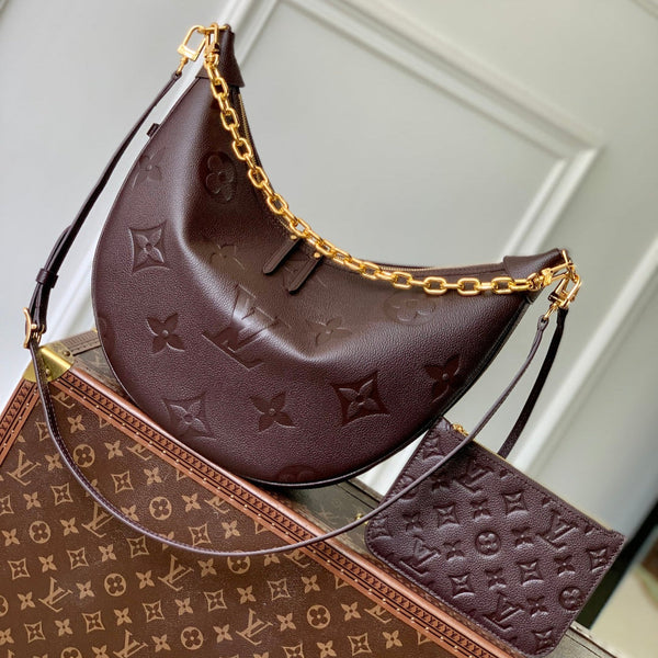LOOP HOBO 38 IN DARK BROWN MONOGRAM EMPREINTE CALFSKIN EMBOSSED LOGO