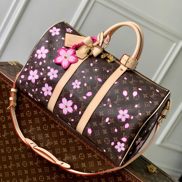 KEEPALL BANDOULIÈRE CHERRY BLOSSOM 45 IN SAKURA BROWN MONOGRAM COATED CANVAS