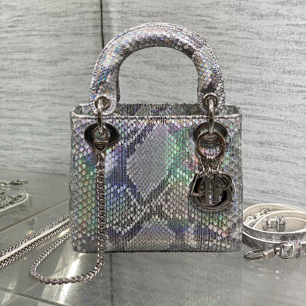 MINI 17 LADY BAG IN SILVER SNAKESKIN PATTERN LAMBSKIN