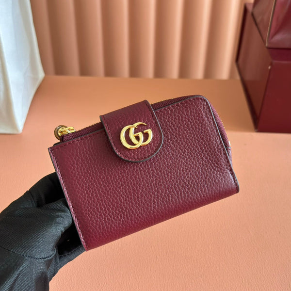 GG 25S MARMONT WALLET 13 IN RED CALFSKIN GOLD HARDWARE