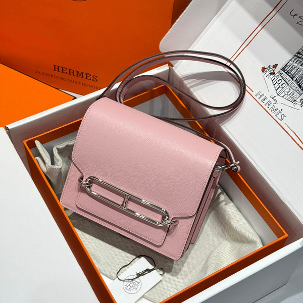 HM ROULIS 18 MINI BAG IN BABY PINK CALFSKIN SILVER-TONE HARDWARE