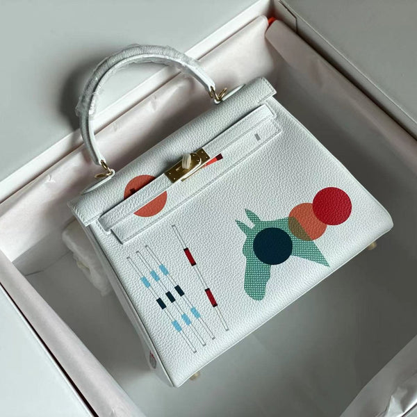 BIRKIN 25 BAG IN WHITE CALFSKIN WITH COLORFUL STICKER (MADE-TO-ODER)
