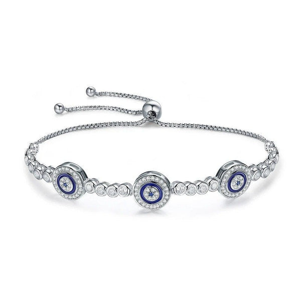 [SHINY]Silver Luxury Round Blue Evil Eyes Clear Cubic Zircon Crystal