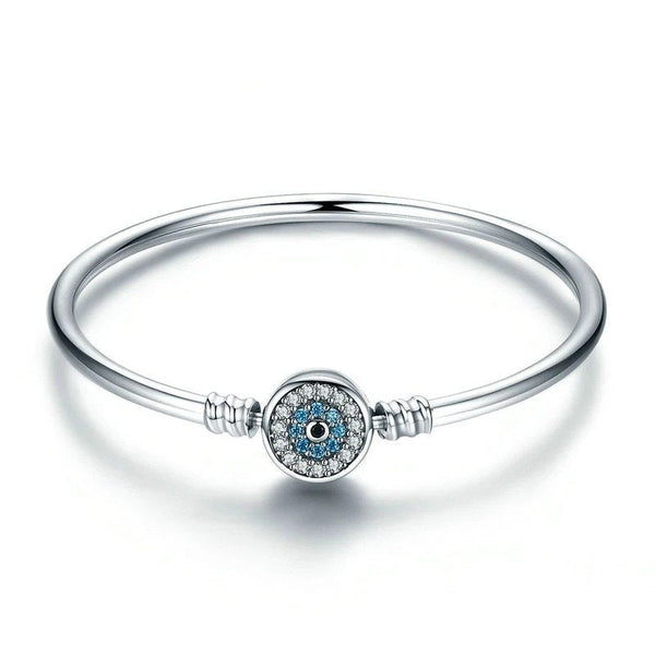 [SHINY]Blue Evil Eye Bangle Demon Eye Charm Bracelet Clear CZ Luxury
