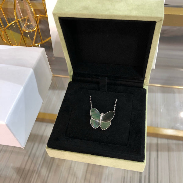 ˇ輝くジュエリーˇ大きなバタフライシルバーペンダントダイヤモンドネックレス